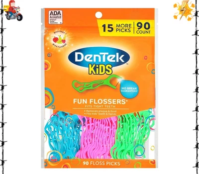 DenTek Kids Fun Flossers, sabor fruta silvestre, 90 unidades Foto 1 de 3
