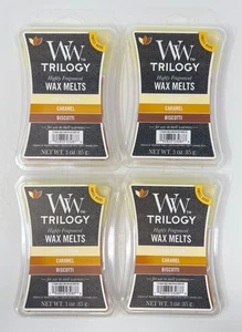 4 CANDELE YANKEE TRILOGY CARAMELLO BISCOTTI VANIGLIA WOODWICK CERA PROFUMATA SCIOGLIE - Foto 1 di 5