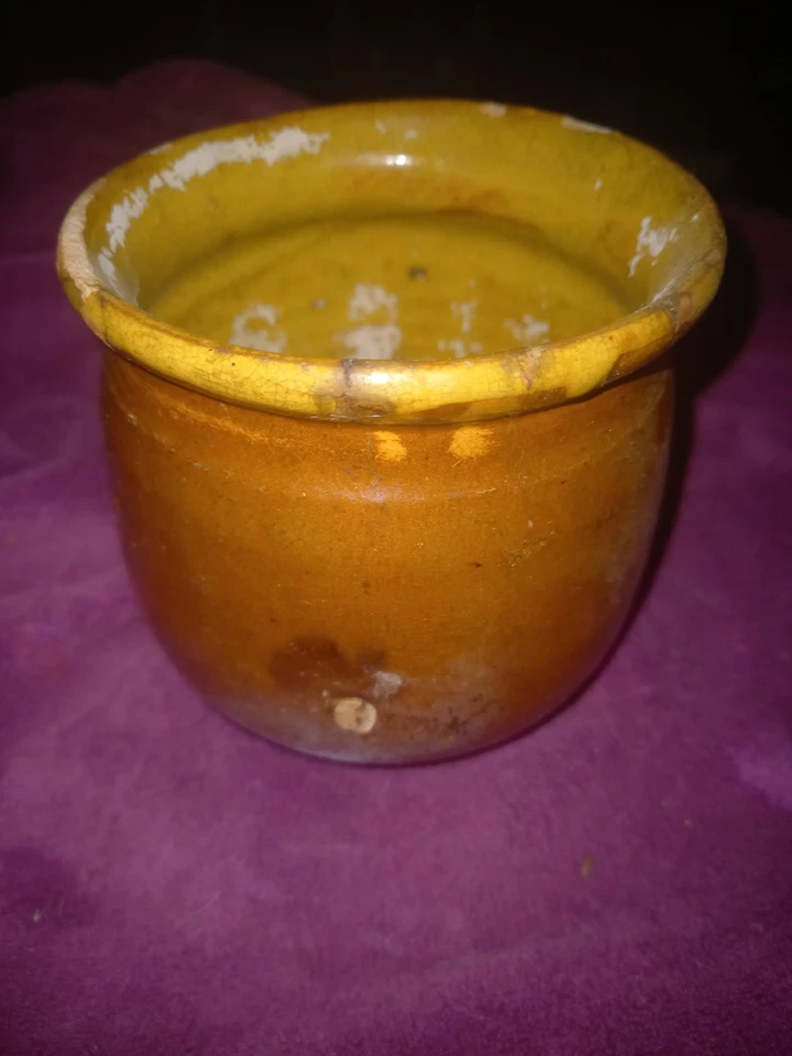 Petit Pot A Graisse Ancien Terre Cuite Vernissée  Bi Colore - Photo 1/4