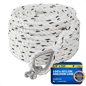 Anchor Line 5/8 inch x 250 ft - Rope Line 3-Strand White Thimble & Shackle - Picture 1 of 8