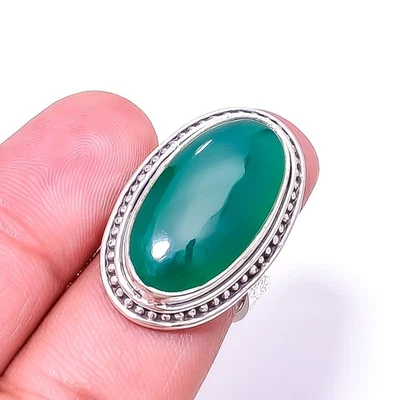 Anillo hecho a mano de plata de ley 925 de ónix verde S.6 R934017833, regalo de Navidad Foto 1 de 4