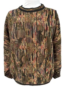 TUNDRA Y2K Vintage 3D Textured Sweater Mercerized Cotton Men Sz Large Earthtone - Picture 1 of 7