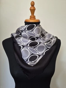 SALVATORE FERRAGAMO 85cm Silk Square Scarf Grey Black White Logo Monogram - Picture 1 of 19