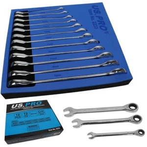 US Pro 12-teiliges Ratsche Schlüssel Set 8-19 mm 72 Zähne Spezialeinsätze Schraubenschlüssel Schraubenschlüssel B2233 - Bild 1 von 4
