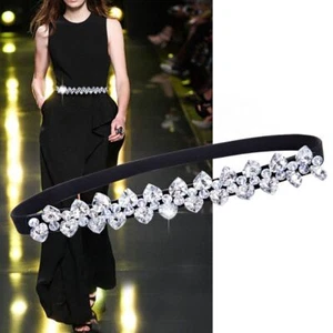 Rhinestone Waistband Elastic Stretch Dress Elastic Waist Belt Buckle Band Women - Picture 1 of 16