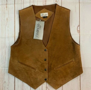 Uno Momento Brown Leather Vest Adult Medium Button Front South Western Biker Nwt - Picture 1 of 4