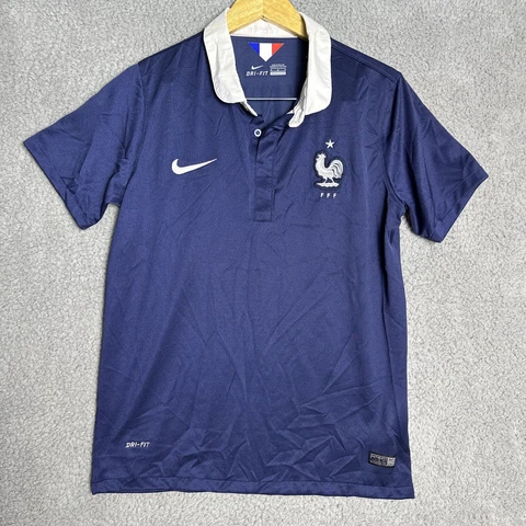 Nike France FFF Soccer Polo Shirt Mens Medium Blue 2014 Rooster Football Cover
