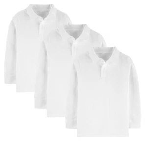 Kids and boys 3 pack long sleeve pique school uniform polos - Picture 1 of 18