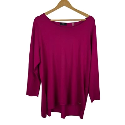Tahari Woman Pink Tunic Sweater Sz 1X Knit Pullover Long Sleeve Colorful Chic - Image 1 of 4
