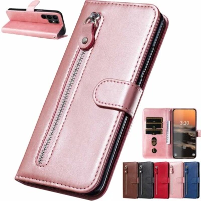 For Samsung S25 S24 S23 S22 S21 S20 FE S10 Zipper Wallet Flip Leather Case Cover - Image 1 of 4