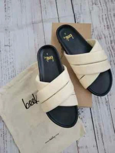 Beek Merlin Leather Cross Band Slide Sandals Eggshell Cream /Black NIB Women's 6 - Picture 1 of 4