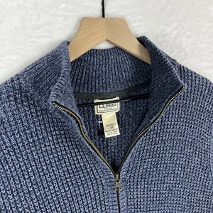 L.L. Maglione uomo Bean biologico 100% cotone blu waffle maglia full zip grande nuovo senza etichette - Foto 1 di 9