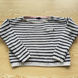 Tommy Hilfiger Womens Jumper Medium White Blue Long Sleeve Round Neck Striped - Picture 1 of 11
