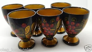 Khokhloma russo anni 70 vintage russo dipinto a mano 6 calici vetro colpo - Foto 1 di 10