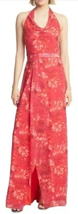 Maxi vestido halter Halston Heritage para mujer talla 4 estampado de amapola $179 nuevo con etiquetas - Imagen 1 de 12