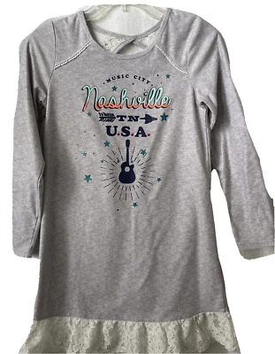 Vestido de noite American Girl cinza prata meninas tamanho grande 12 renda e gráficos - Imagem 1 de 4