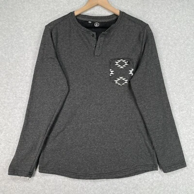 Volcom Henley Sweater M Gray L/S Lightweight Pocket Skateboarding Pullover - Image 1 of 4