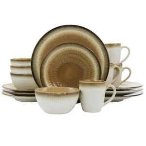 GIBSON elite 16-Piece Brown Ceramic Round Dinnerware Set Dishwasher Safe Classic - Picture 1 of 6