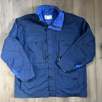 Vintage LL Bean Rain Snow Ski Overcoat Blue Colorblock Mens XL - Image 1 of 4
