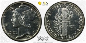 1938 Mercury Dime 10C Proof PR 66 PCGS - Picture 1 of 4