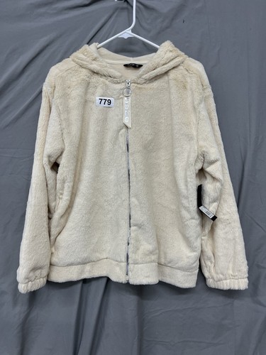 OFF WHITE Felpa con cappuccio Bebe Sport full zip pelliccia sintetica con ricamo Bebe sul retro donna grande