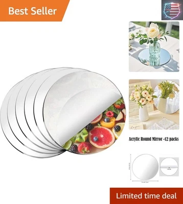 Multi-Purpose 6-Inch Round Mirror Plates - 12PCS for Wedding & Party Decor - Image 1 of 4