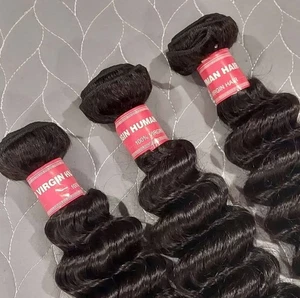 LOT OF 3 Deep Wave Human Hair Extensions 100% Virgin Hair Weaves Bundles - Picture 1 of 6