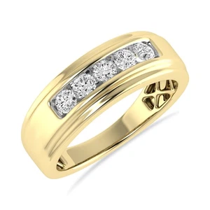 Lab-Grown 0.50 CTTW Round Diamond Men's Five Stone Wedding Band 10K Yellow Gold - Picture 1 of 6
