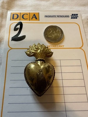Ancien Ex Voto Cœur De Marie Laiton Doré Pendentif Reliquaire XIX Eme N2 - Photo 1/4
