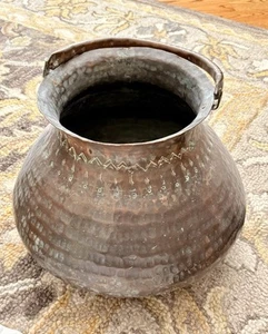 Antique Large Copper Cauldron Kettle HANDLE Pot 14” X 11” x 9” Turkish RARE HTF - Picture 1 of 9