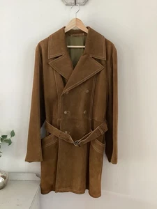 Vintage Men’s Satanahka Oy 1970’s Tan Suede Belted Coat, Size 50, UK Large, Goo - Imagen 1 de 8