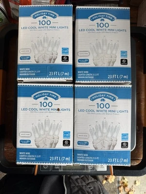 Indoor/Outdoor 100-Count LED Mini Christmas Lights, Cool White (set Of 4 Boxes) - Image 1 of 4