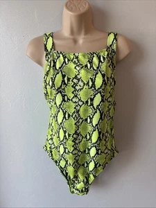 Women’s Size 12 Lime Green & Black Snake Print Swimsuit Swimwear From Primark - Picture 1 of 5
