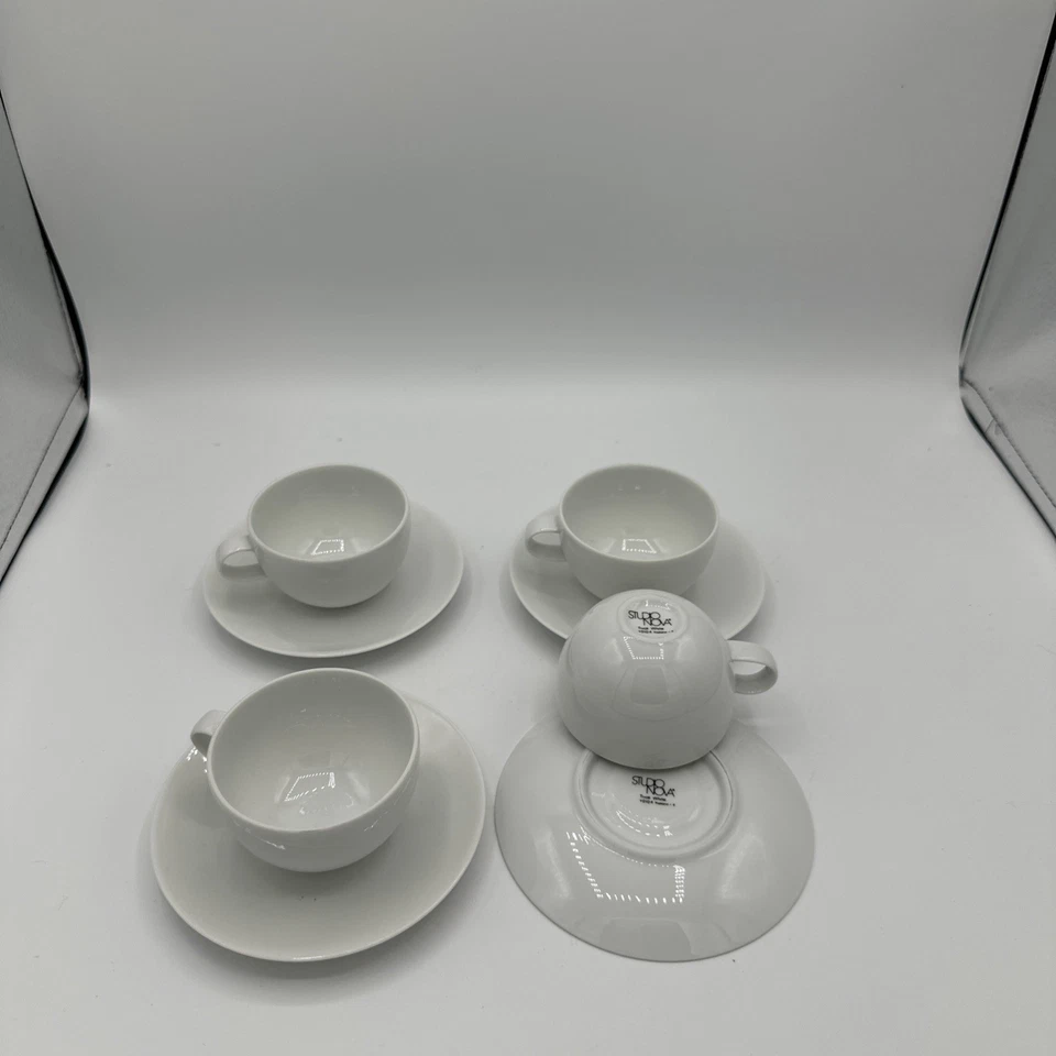 Set of 4 Studio Nova Tivoli White 3oz Cups & Saucers, Cappuccino, Porcelain    - Image 1 of 4