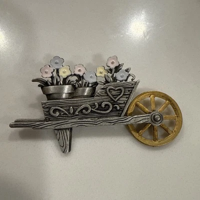 JJ Jonette Garden Cart Flowers Brooch Pin Vintage Estate - Image 1 of 4