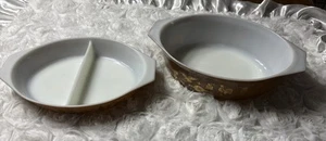 Vintage Pyrex Oval Casseroles Dish Set Of "Early American" Brown Gold Eagle - Picture 1 of 5