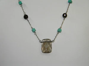 Turquoise and Smoky Quartz Necklace Sterling Silver - Picture 1 of 11