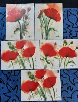 5  Bilderdrucke mit Mohnblumen von Marthe je 30 x 40 cm + 1 Bilderdruck  Neu - Bild 1 von 3