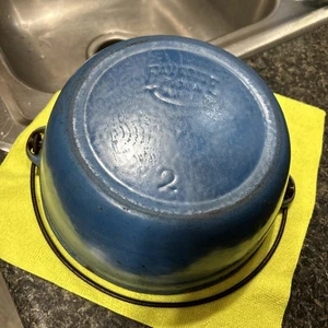 Favorite Piqua Ware #2 Blue Enameled Cast Iron Scotch Bowl Piqua Ohio ๐ฅ๐ฅ - Picture 1 of 15