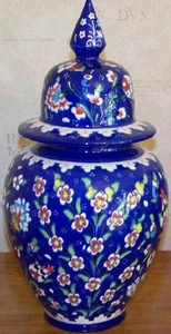 CLEARANCE Handmade Blue 13" (33cm) Tree of Life Turkish Iznik Ceramic Jar Urn - Picture 1 of 4