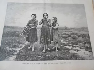 Gravure 1899 Un Nid d'oiseaux jeunes filles d'après César Pattein - Foto 1 di 1