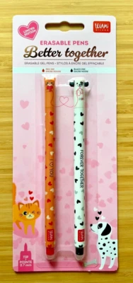 Legami Limited Edition Set of 2 Erasable Gel Pens - Better Together Kitty & Dog - Image 1 of 2