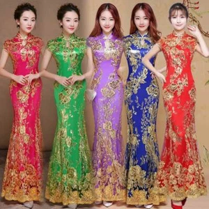 New Cheongsam QiPao Womens Chinese Ball Gown Fishtail Evening Long Wedding Dress - Picture 1 of 19