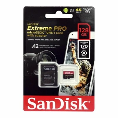 SanDisk Extreme PRO 128GB microSDXC UHS-I Memory Card with SD Adapter  A2 -UK - Image 1 of 4