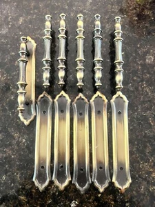 6 Vintage Antiqued Brass kitchen Cabinet Drawer Pulls 3” backplates - Picture 1 of 5