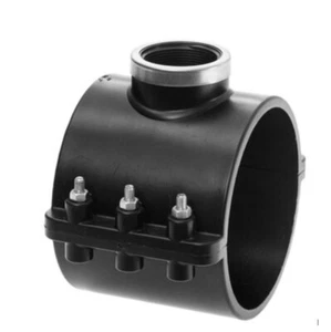PVC SERVICE SADDLE for 12" (12.75 OD)  HDPE or S/80 PVC x 4" Female NPT Outlet - Picture 1 of 12