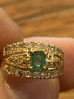 18ct  gold Natural Emerald .50ct &.85ct approx dia vintage ring 5.8g Size M.5