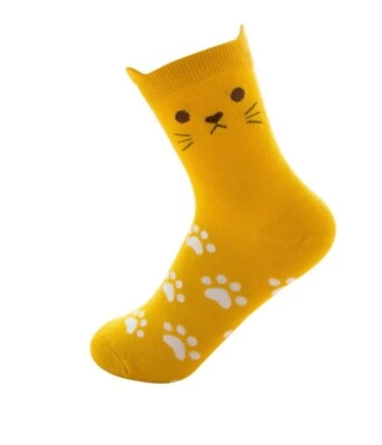Calcetines con huellas de gato color caramelo lindos calcetines de algodón para mujer cálidos precioso calcetín Foto 1 de 4