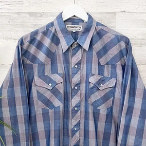 Camicia vintage Corral West Ranchwear Western a quadri con bottoni (17-36) XL - blu lilla - Foto 1 di 6