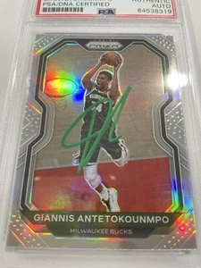 Giannis Antetokounmpo AUTO ON CARD Silver Prizm PSA Authentic 2020-21 #111 Bucks - Picture 1 of 8